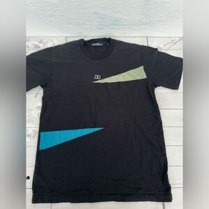 Dolce & Gabbana Black Tee with Green and Blue Panels
